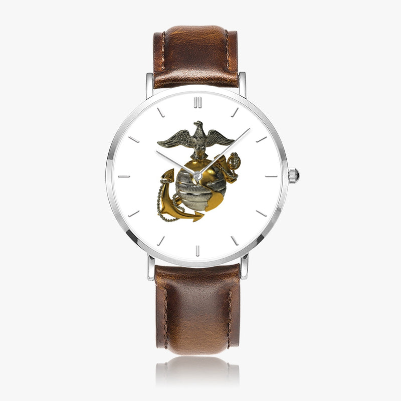 Top View - US Marine Corps Ultra Thin Watch (Brown Strap)