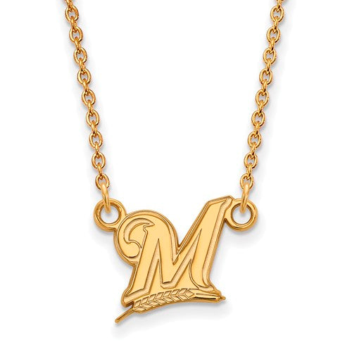 10ky MLB  Milwaukee Brewers Small Logo Pendant w/Necklace