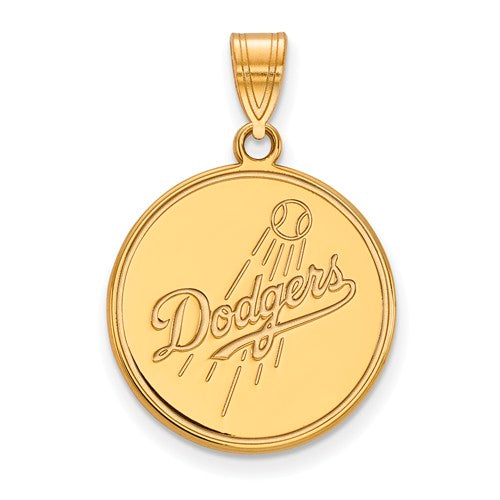 10ky MLB  Los Angeles Dodgers Script with Baseball Large Disc Pendant