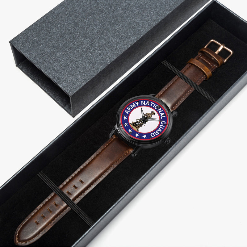 Watch Case with US Army National Guard-46mm Automatic Watch (Brown Strap)