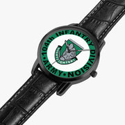 104th Infantry Division-Wide Type Black Watch is displayed in a perspective view on a white background with the black leather band.