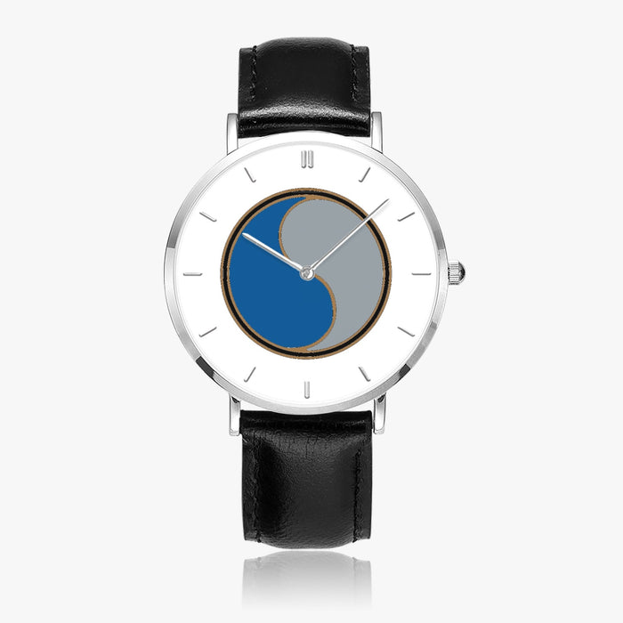 29th Infantry Division-Ultra Thin Leather Strap Quartz Watch (Silver With Indicators)