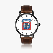 82nd Airborne Division-46mm Automatic Watch with a Brown Leather Band