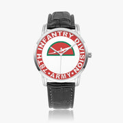 78th Infantry Division-Wide Type Silver Watch with a Black Leather Band