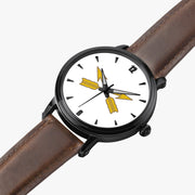 Special Forces-46mm Automatic Watch is displayed in a perspective view on a white background with a brown leather band