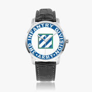 3rd Infantry Division-Wide Type Silver Watch with a Black Leather Band