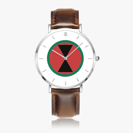 7th Infantry Division-Ultra Thin Leather Strap Quartz Watch (Silver With Indicators)