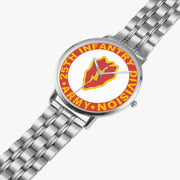 25th Infantry Division Silvertone Watch is displayed in a perspective view on a white background with the silver metal strap stretched out.