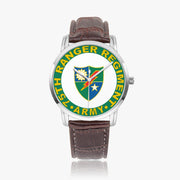 75th Ranger Regiment-Wide Type Silver Watch with a Brown Leather Band