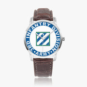 3rd Infantry Division-Wide Type Silver Watch with a Brown Leather Band