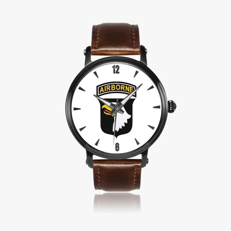 101st Airborne Division-46mm Automatic Watch with a Brown Leather Band
