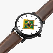 4th Infantry Division-46mm Automatic Watch is displayed in a perspective view on a white background with a brown leather band
