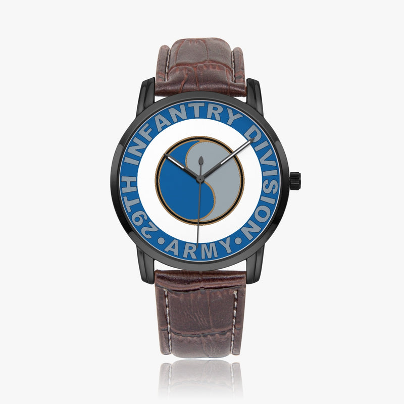 29th Infantry Division-Wide Type Black Watch with a Brown Leather Band