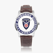 11th Airborne Division-Wide Type Silver Watch with a Brown Leather Band
