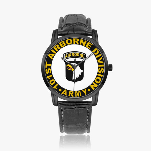 101st Airborne Division-Wide Type Black Watch with a Black Leather Band