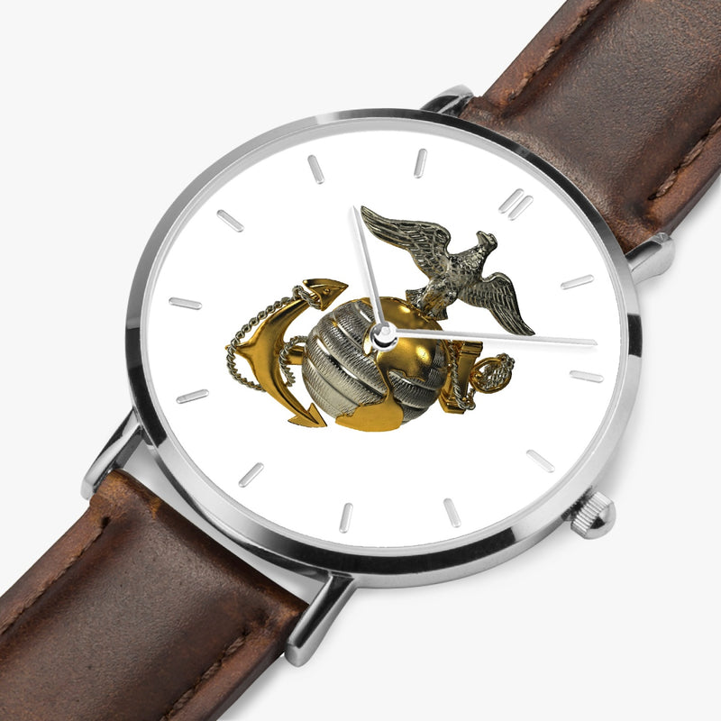 Perspective View - US Marine Corps Ultra Thin Watch (Brown Strap)