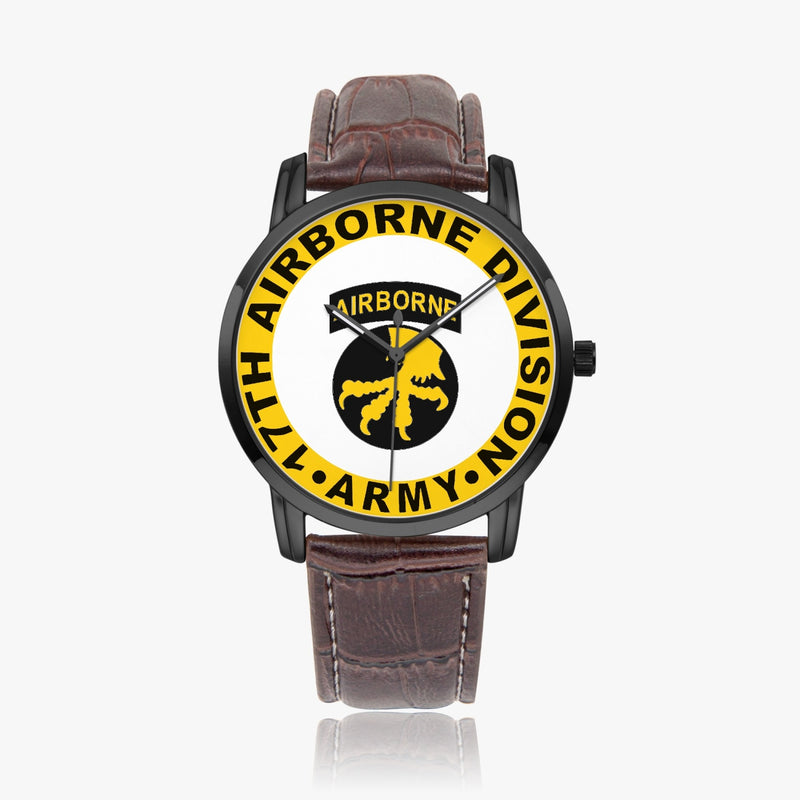 17th Airborne Division-Wide Type Black Watch with a Brown Leather Band