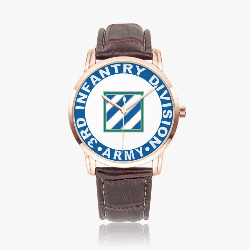 3rd Infantry Division-Wide Type Golden Watch with a Brown Leather Band
