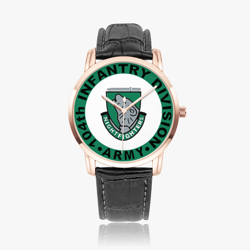 104th Infantry Division-Wide Type Golden Watch with a Black Leather Band