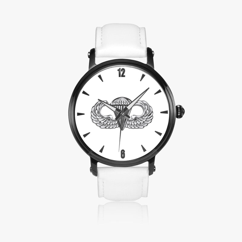 Basic Parachutist-46mm Automatic Watch with a White Leather Band
