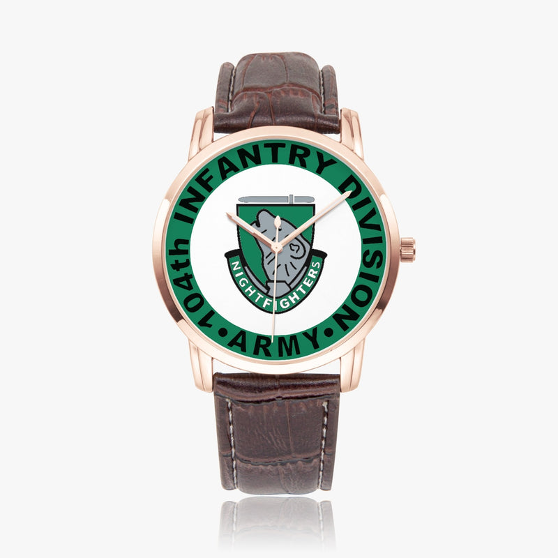 104th Infantry Division-Wide Type Golden Watch with a Brown Leather Band
