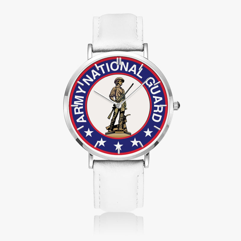 Top View - US Army National Guard Ultra Thin Watch (White Strap)