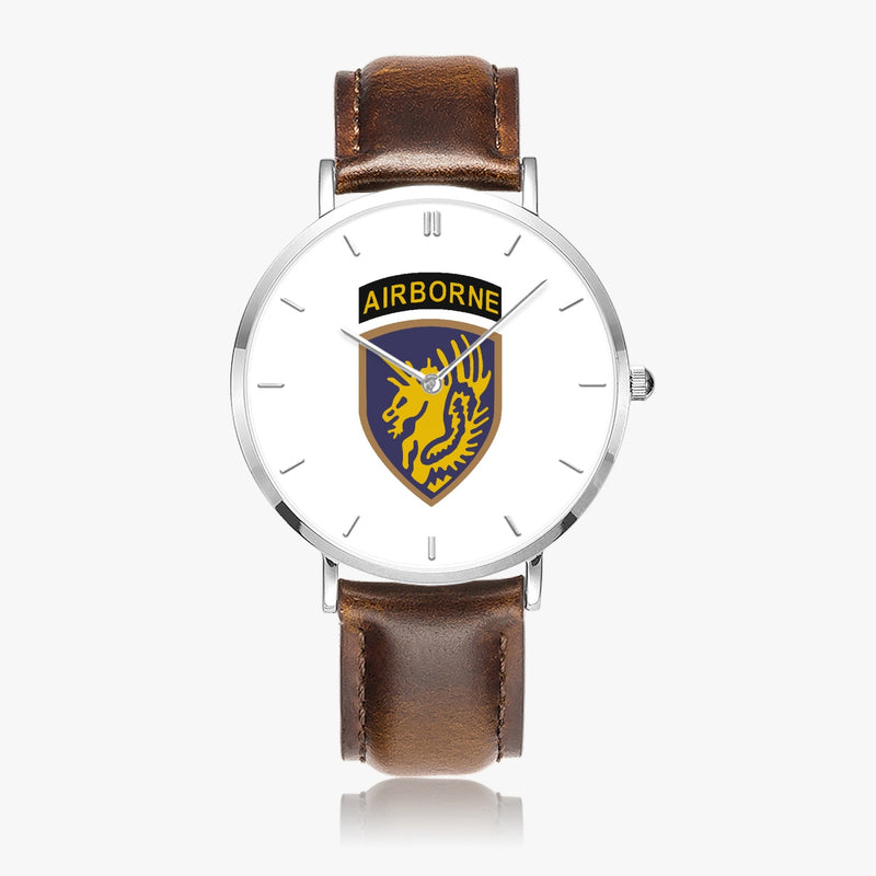 Top View - 13th Airborne Division Ultra Thin Watch (Brown Strap)