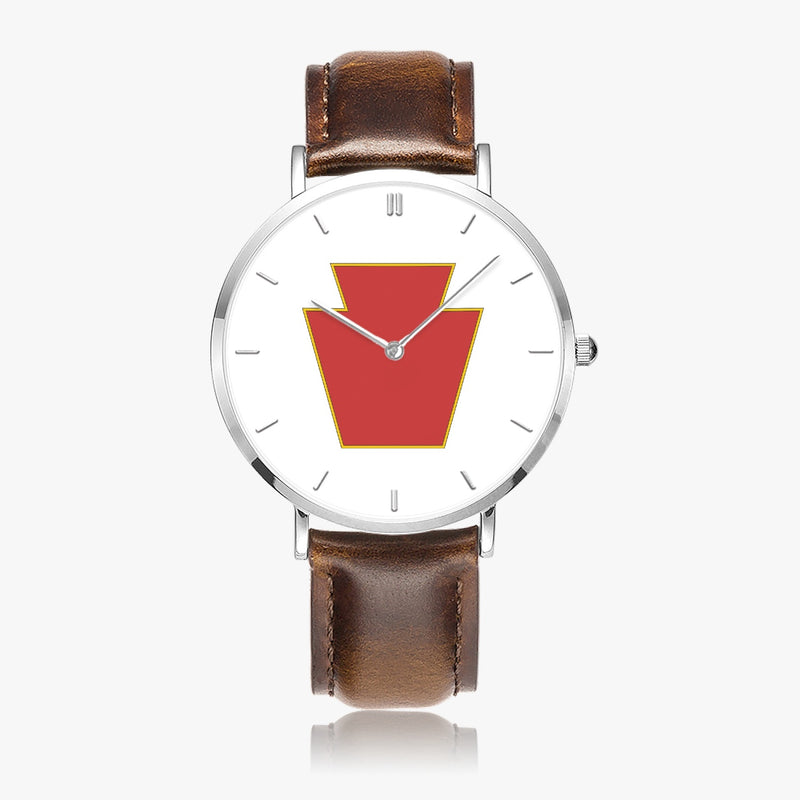 Top View - 28th Infantry Division Ultra Thin Watch (Brown Strap)