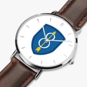Perspective View - 8th Infantry Division Ultra Thin Watch (Brown Strap)