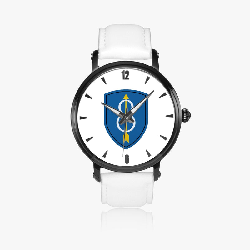 8th Infantry Division-46mm Automatic Watch with a White Leather Band