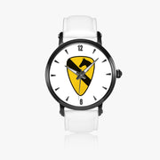 1st Cavalry Division-46mm Automatic Watch with a White Leather Band