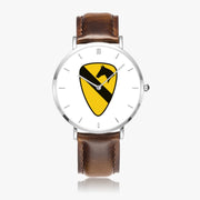 Top View - 1st Cavalry Division Ultra Thin Watch (Brown Strap)