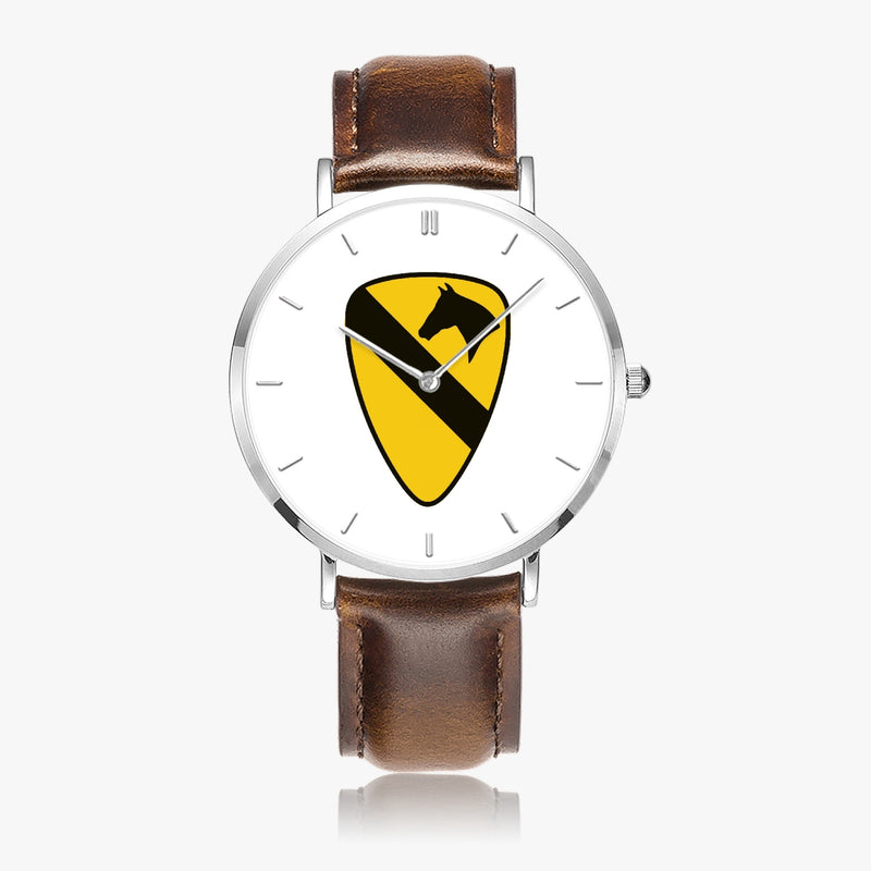 Top View - 1st Cavalry Division Ultra Thin Watch (Brown Strap)
