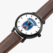 10th Mountain Division-46mm Automatic Watch is displayed in a perspective view on a white background with a brown leather band