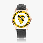 1st Cavalry Division-Wide Type Golden Watch with a Black Leather Band