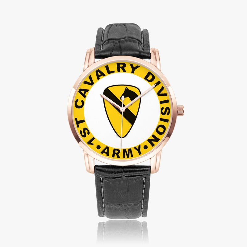 1st Cavalry Division-Wide Type Golden Watch with a Black Leather Band