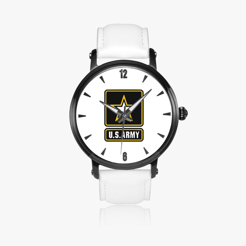US Army-46mm Automatic Watch with a White Leather Band