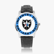 2nd Infantry Division-Wide Type Silver Watch with a Black Leather Band