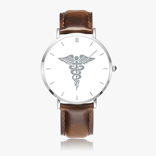 Hospital Corpsman-Ultra Thin Leather Strap Quartz Watch (Silver With Indicators)