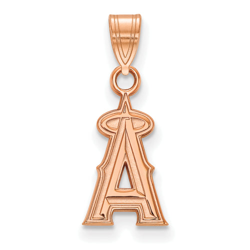 14k Rose Gold MLB LogoArt Los Angeles Angels Letter A with Halo Small Pendant