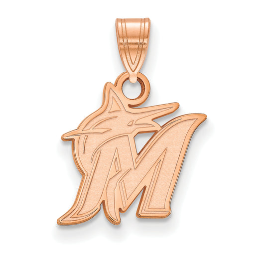Sterling Silver Rose Gold-plated MLB LogoArt Miami Marlins Small Pendant
