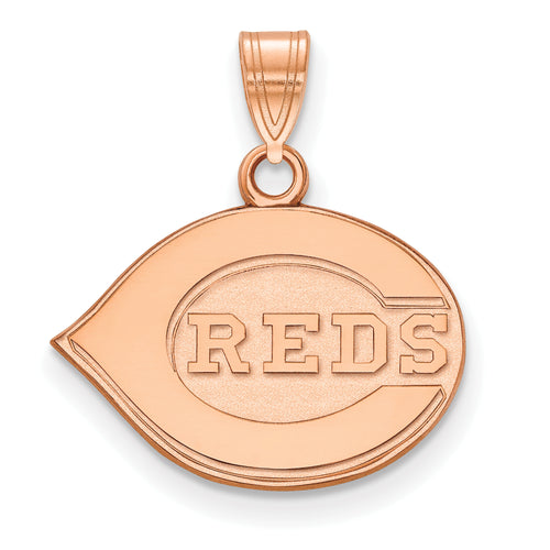 Sterling Silver Rose Gold-plated MLB LogoArt Cincinnati Reds Small Pendant