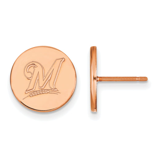 SS Rose Gold-plated MLB LogoArt Milwaukee Brewers Small Disc Earrings