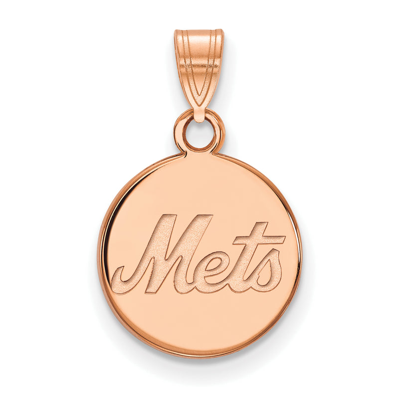 14k Rose Gold MLB LogoArt New York Mets Script Small Disc Pendant