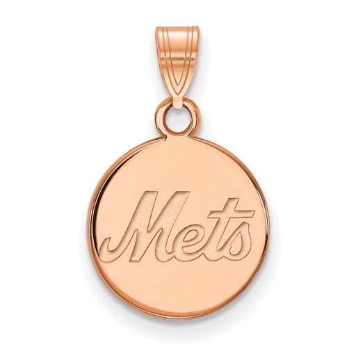 Sterling Silver Rose Gold-plated MLB LogoArt New York Mets Small Disc Penda