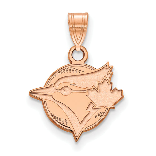 14k Rose Gold MLB LogoArt Toronto Blue Jays Bird and Leaf on Baseball Small Pendant