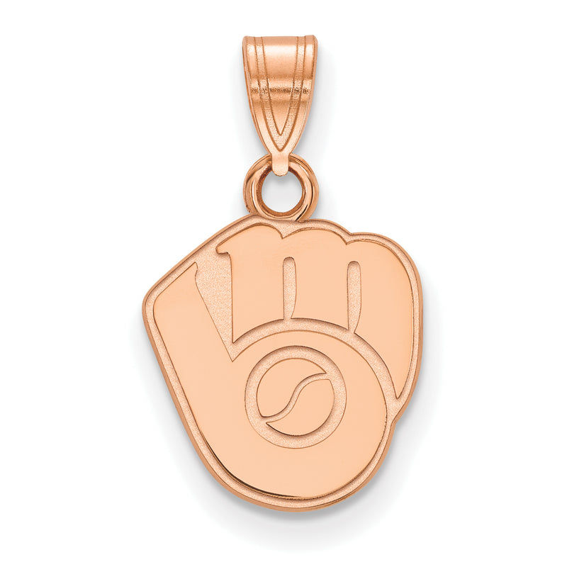 14k Rose Gold MLB LogoArt Milwaukee Brewers Baseball Glove Small Pendant