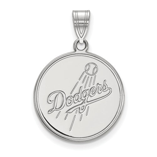 14kw MLB  Los Angeles Dodgers Script with Baseball Large Disc Pendant