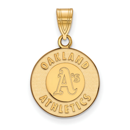 Sterling Silver Gold-plated MLB LogoArt Oakland Athletics Circle Medium Pendant