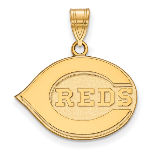 Sterling Silver Gold-plated MLB LogoArt Cincinnati Reds Medium Pendant